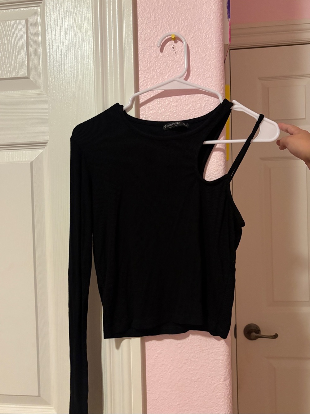 stradivarius Black One-Shoulder Long Sleeve Top